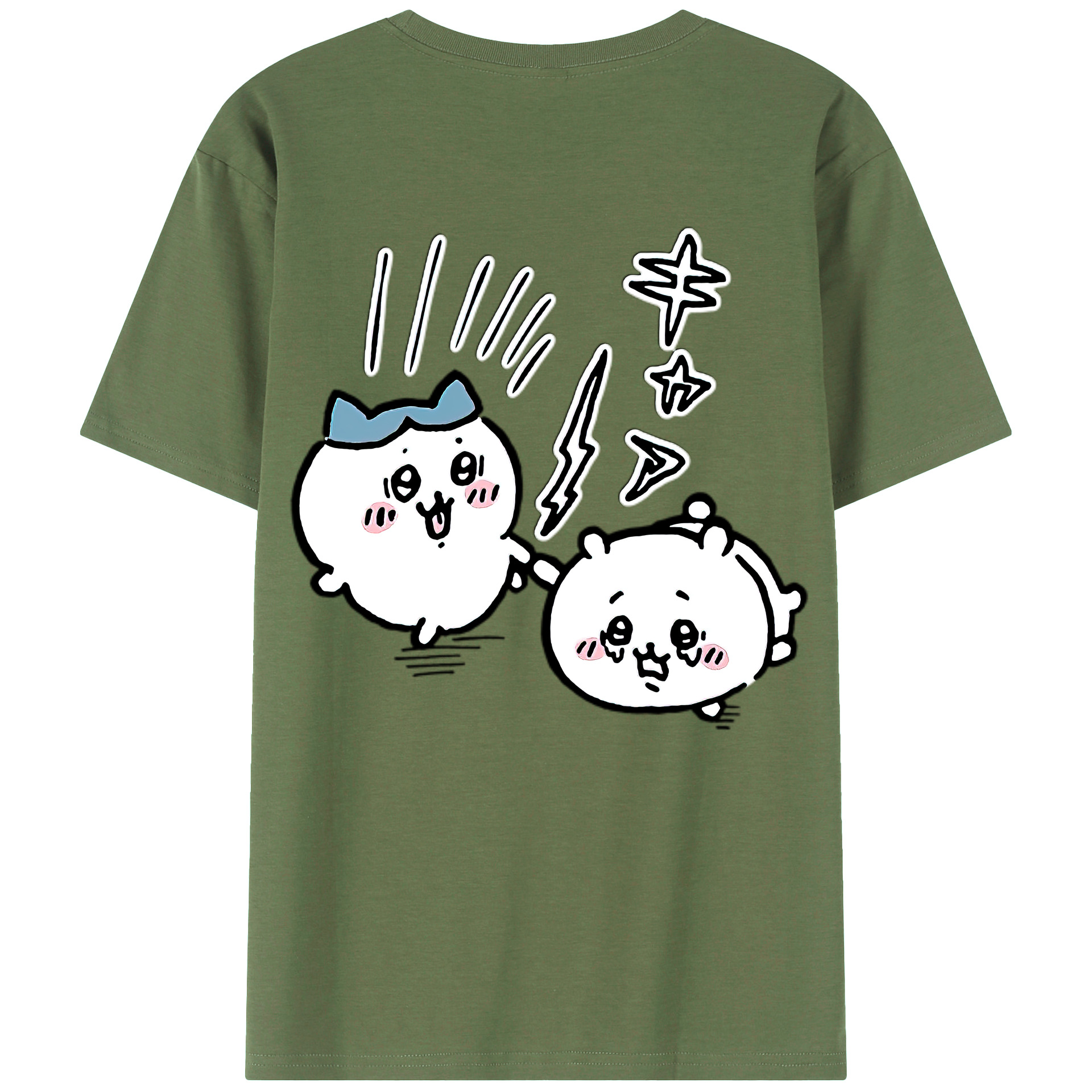 （画像用） ちいかわ ハチワレ Chii-kawa hachiware 綿100％ メンズ半袖Tシャツ（バックプリント） 通気性